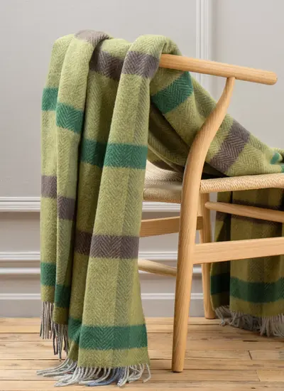 Green Block Wool Cashmere Throw 